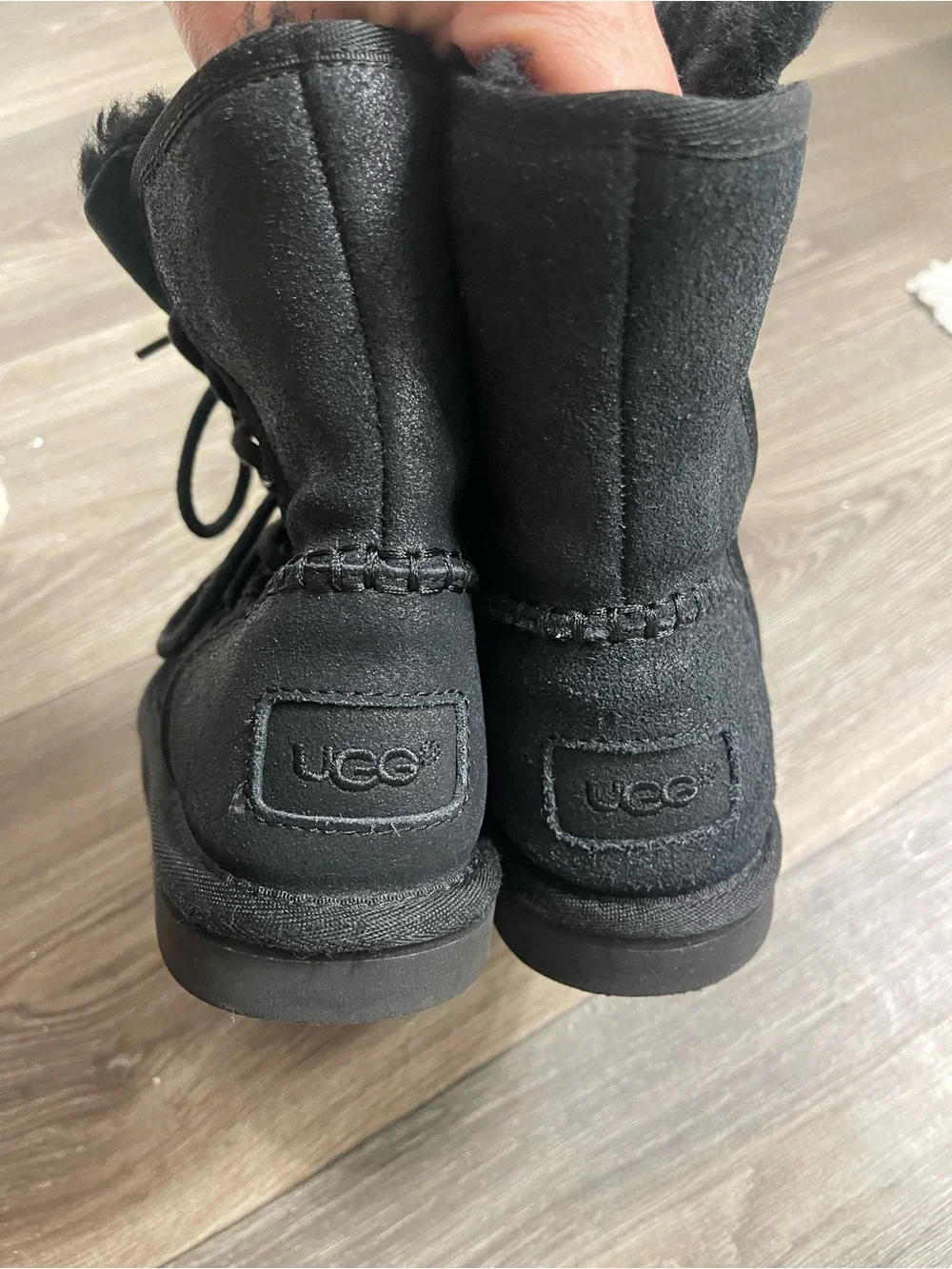 UGG Kids Black Lace-Up Fleece-Lined Boots